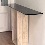 80s travertine glass console