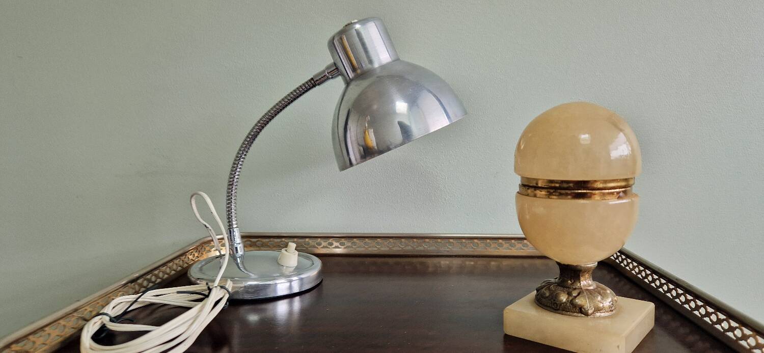Polished aluminum desk lamp from the 1950s