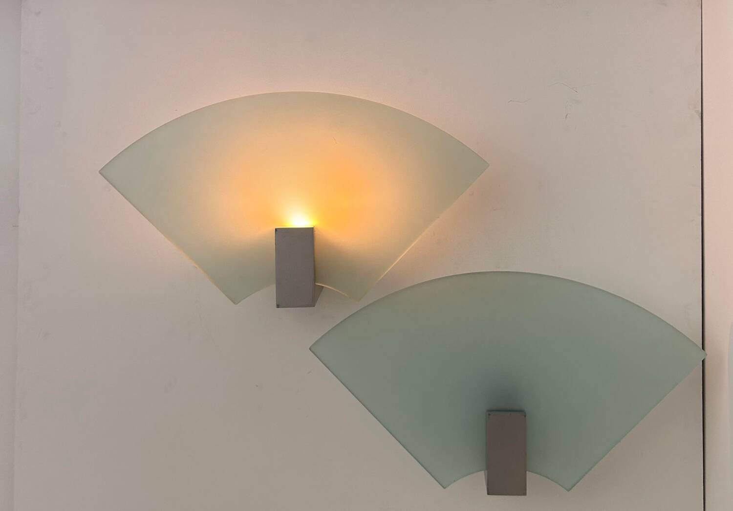 Pair of vintage sandblasted glass wall lights, Italy 1980s