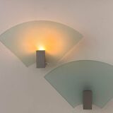 Pair of vintage sandblasted glass wall lights, Italy 1980s
