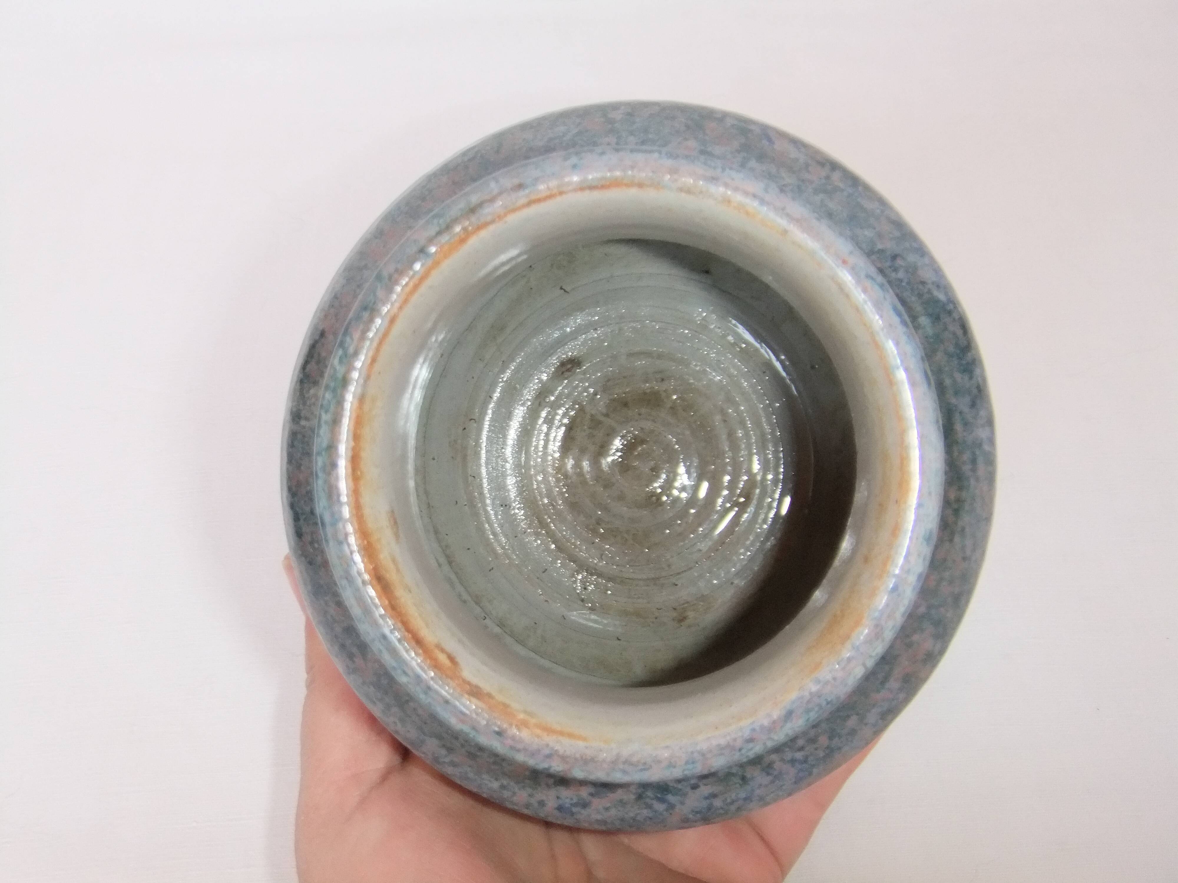 Ceramic ball vase signed Jean Pierre Gasnier dit Pierg Blue green pink