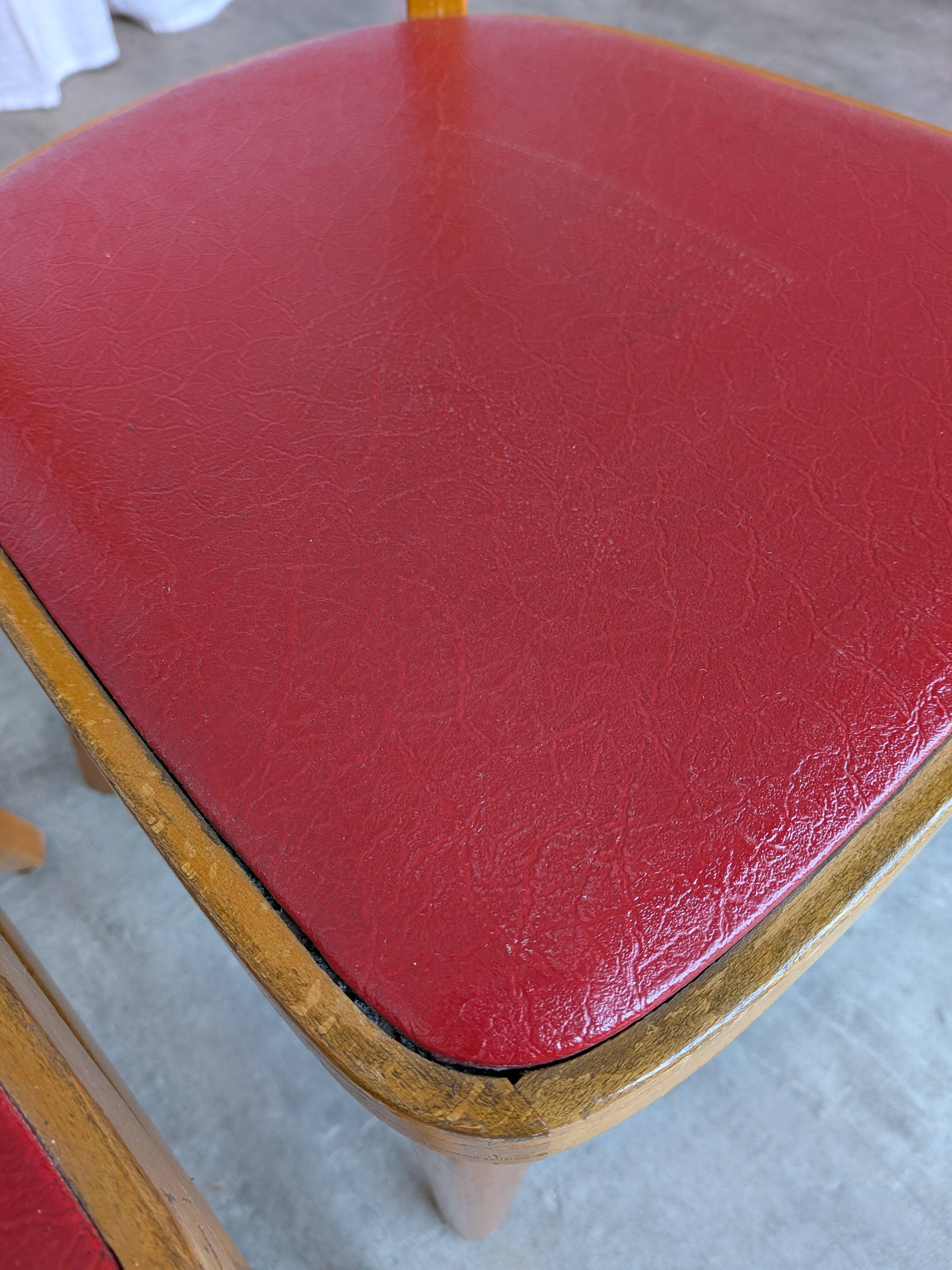Vintage Wooden Dining Chair: Red Leather Seat, Mid-Century Modern