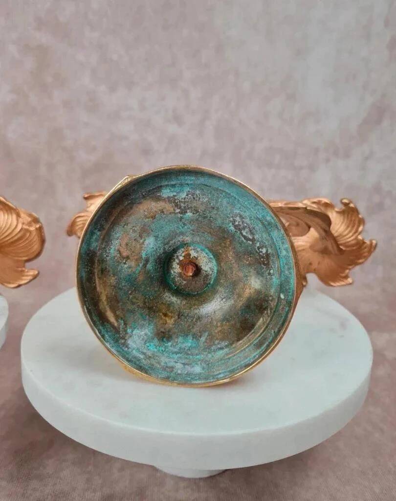 Pair of antique gilded candlesticks – Louis XV / Rococo style