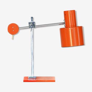 Adjustable table lamp by ASEA with chrome arm and orange lacquer