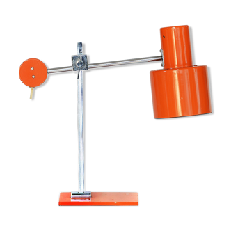 Adjustable table lamp by ASEA with chrome arm and orange lacquer