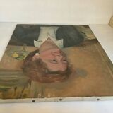 Large portrait painting of a woman, oil on canvas, signed.