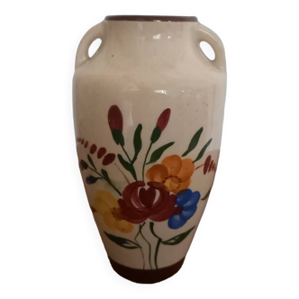 Vase style jarre en faïence à décor de fleurs