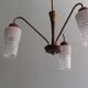 Scandinavian 3-arm chandelier, teak, brass and 1960 glass
