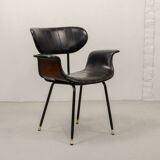 Italian Design Rosewood 'Swan' Side Chair with Black Leatherette Upholstery