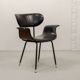 Italian Design Rosewood 'Swan' Side Chair with Black Leatherette Upholstery