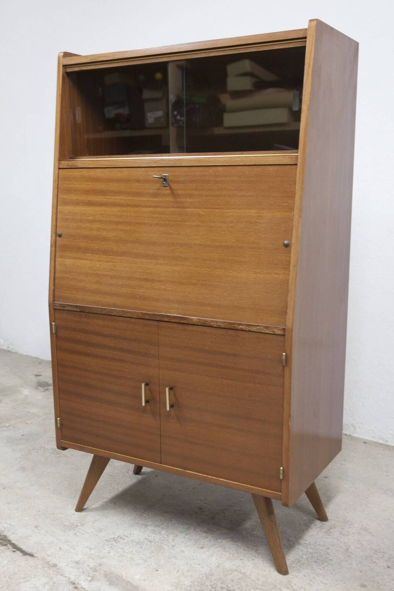 1960 Scandinavian secretary with teak compass feet and pastel yellow top