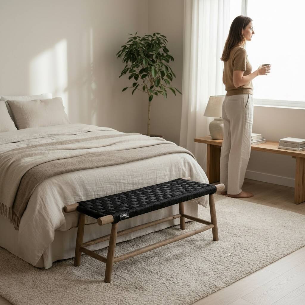 Woven rope bed bench