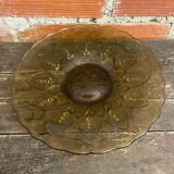 Coupe à fruits, plat ancien en verre moulé vert vintage