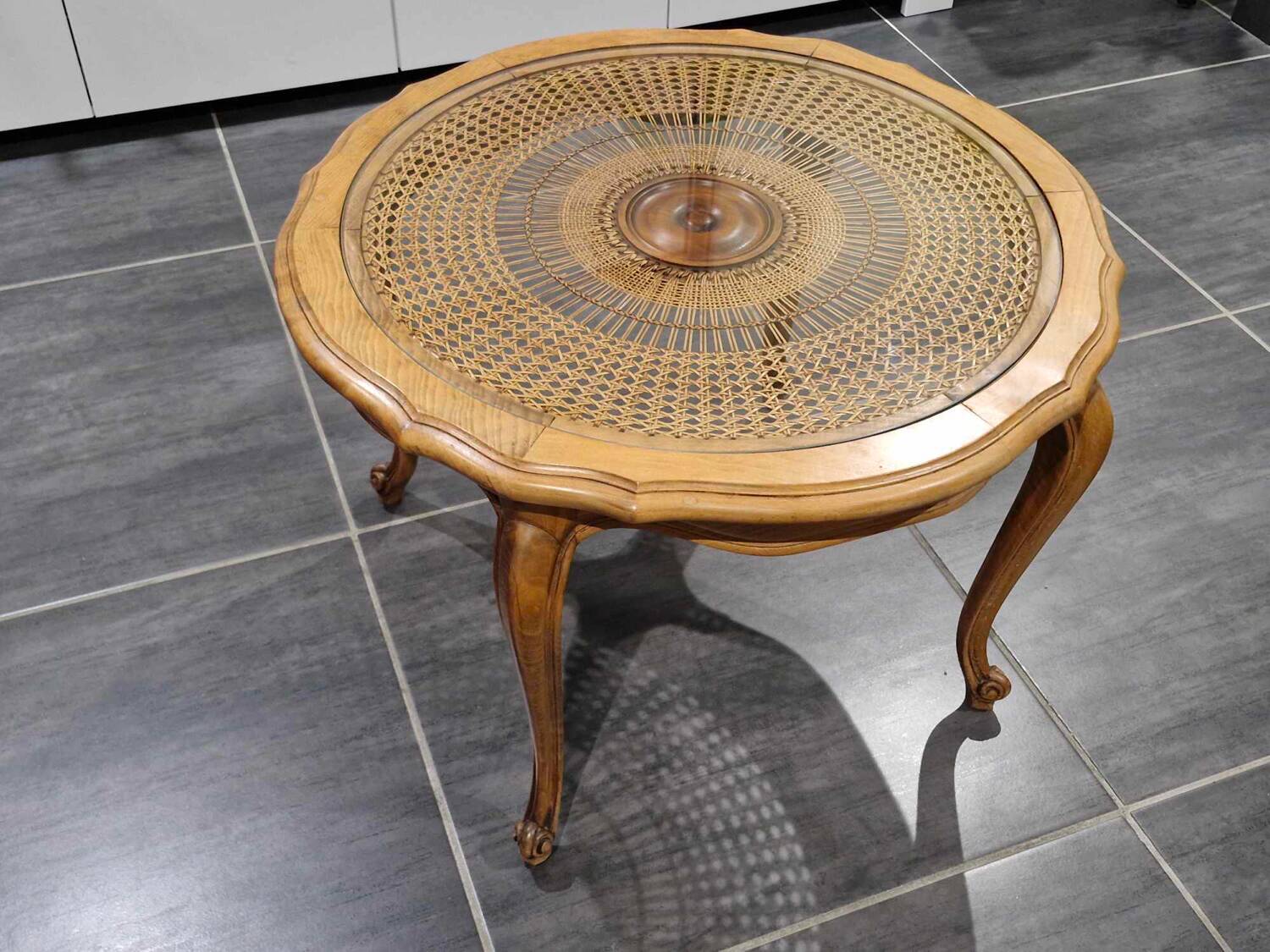 Louis XV coffee table in traditional canework, 1970s