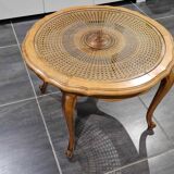 Table basse Louis XV en cannage traditionnel, années 1970
