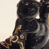 Black and gold ceramic squirrel pot cache from the 50s