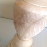 Alabaster lamp and ecru fabric lampshade / vintage 50s-60s