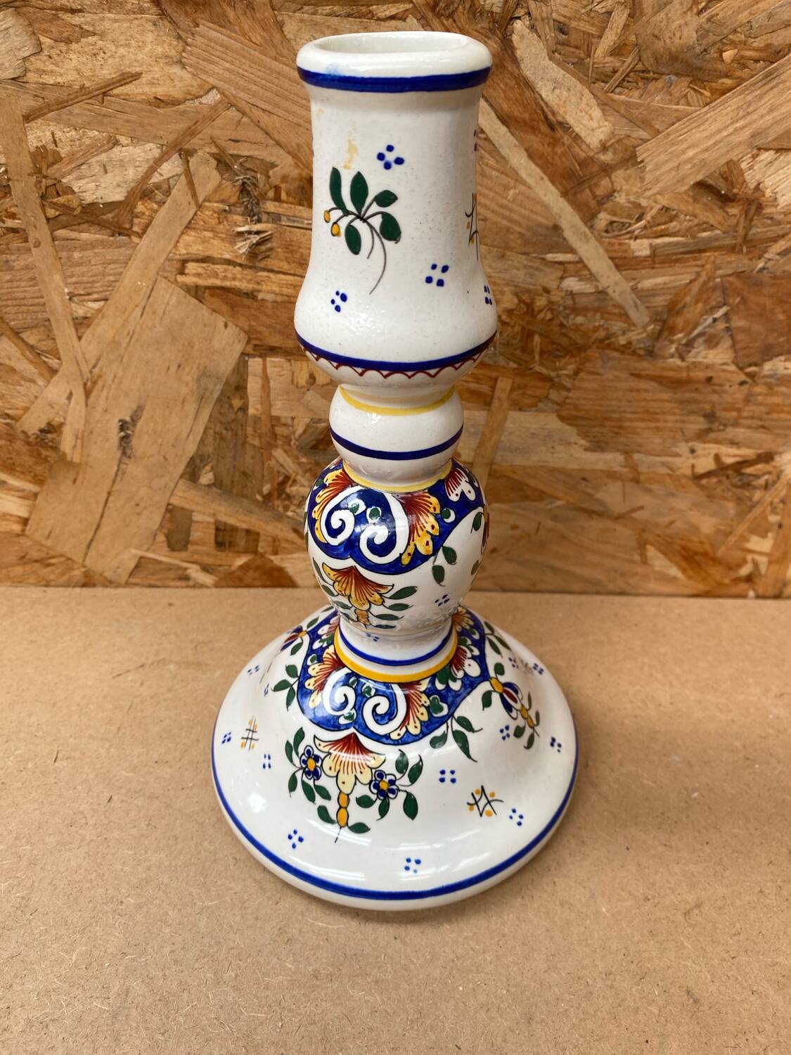 Old candle holder r. delarue rouen decor white ceramic painted vintage