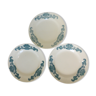 3 assiettes plates en terre de fer de Longchamp modèle Lutèce