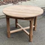 Renovated round extendable farmhouse dining table in solid oak 110-155cm.