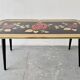 Vintage Coffee Table Floral Glass Top Tapered Legs