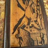 Tableau Alpin vintage années 50 - Sculpté et Pyrogravé - Ambiance Chal