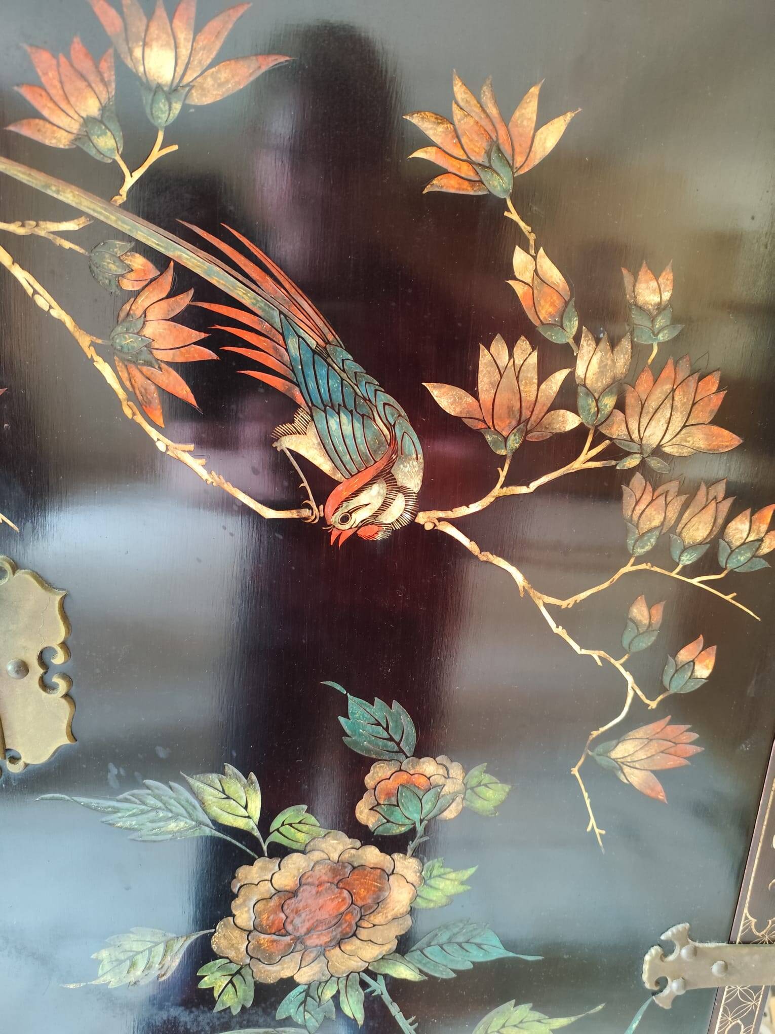 Meuble chinois laqué ancien décor oiseaux – cabinet asiatique