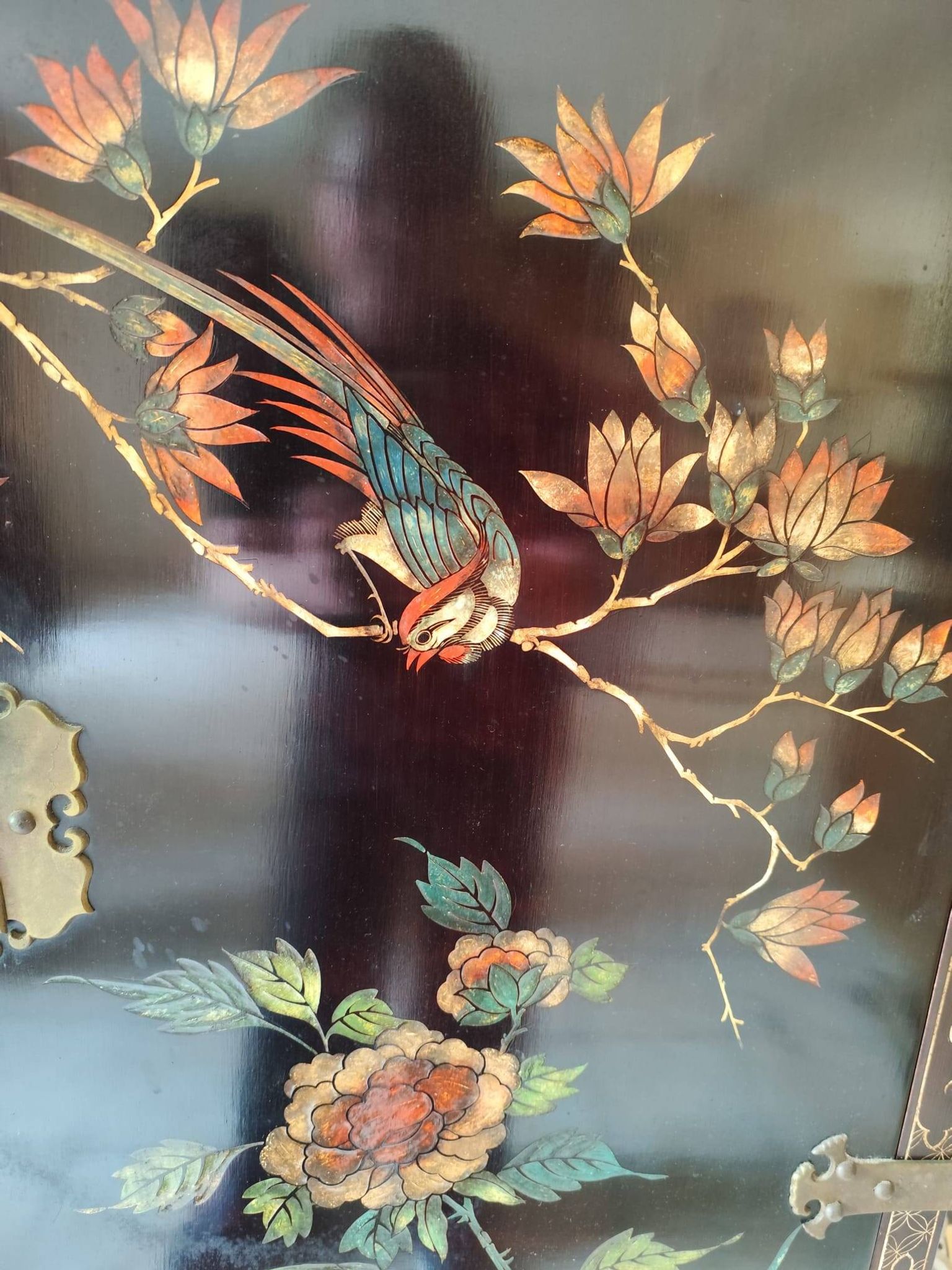 Meuble chinois laqué ancien décor oiseaux – cabinet asiatique
