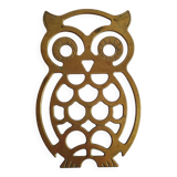 Vintage 70s owl golden brass trivet