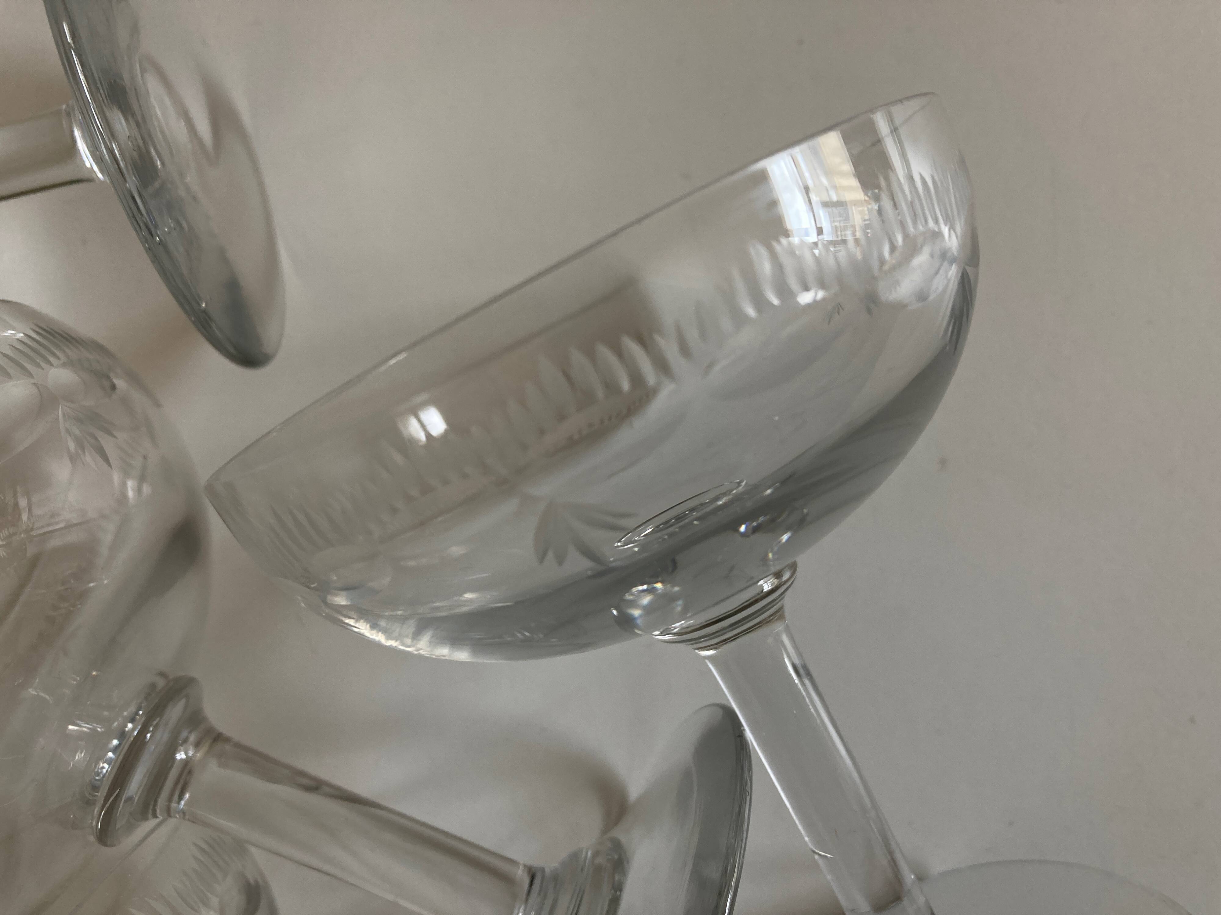 Set of 6 faceted cut crystal champagne glasses, Napoleon III style