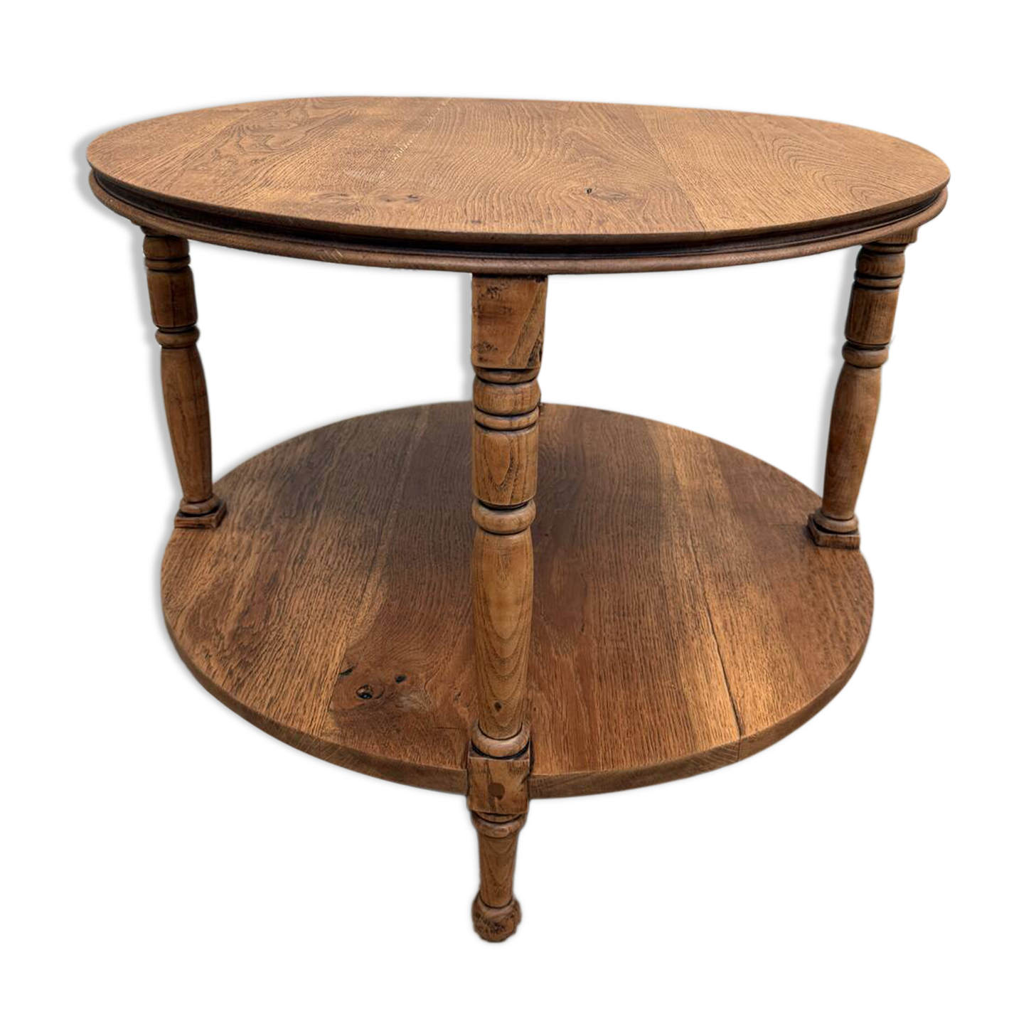 Table basse ronde en chêne rénovée