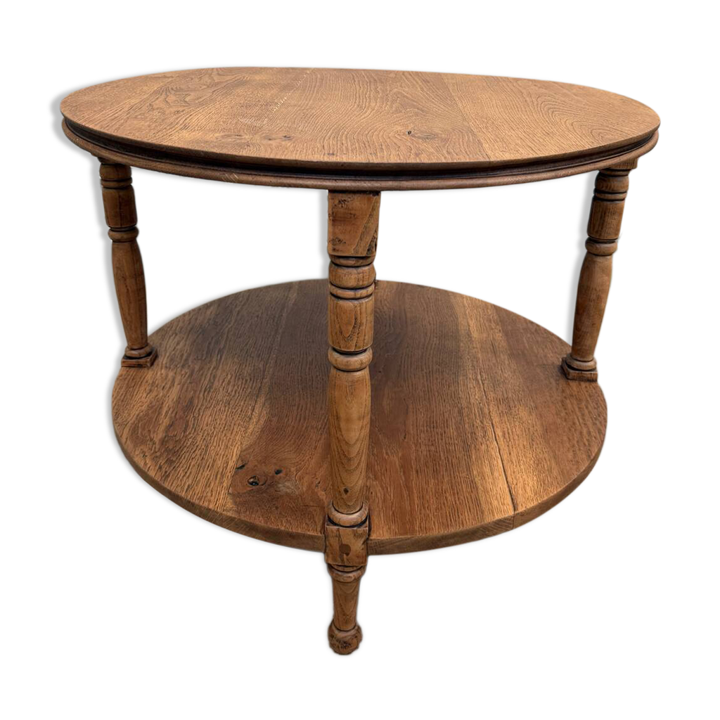 Table basse ronde en chêne rénovée | Selency