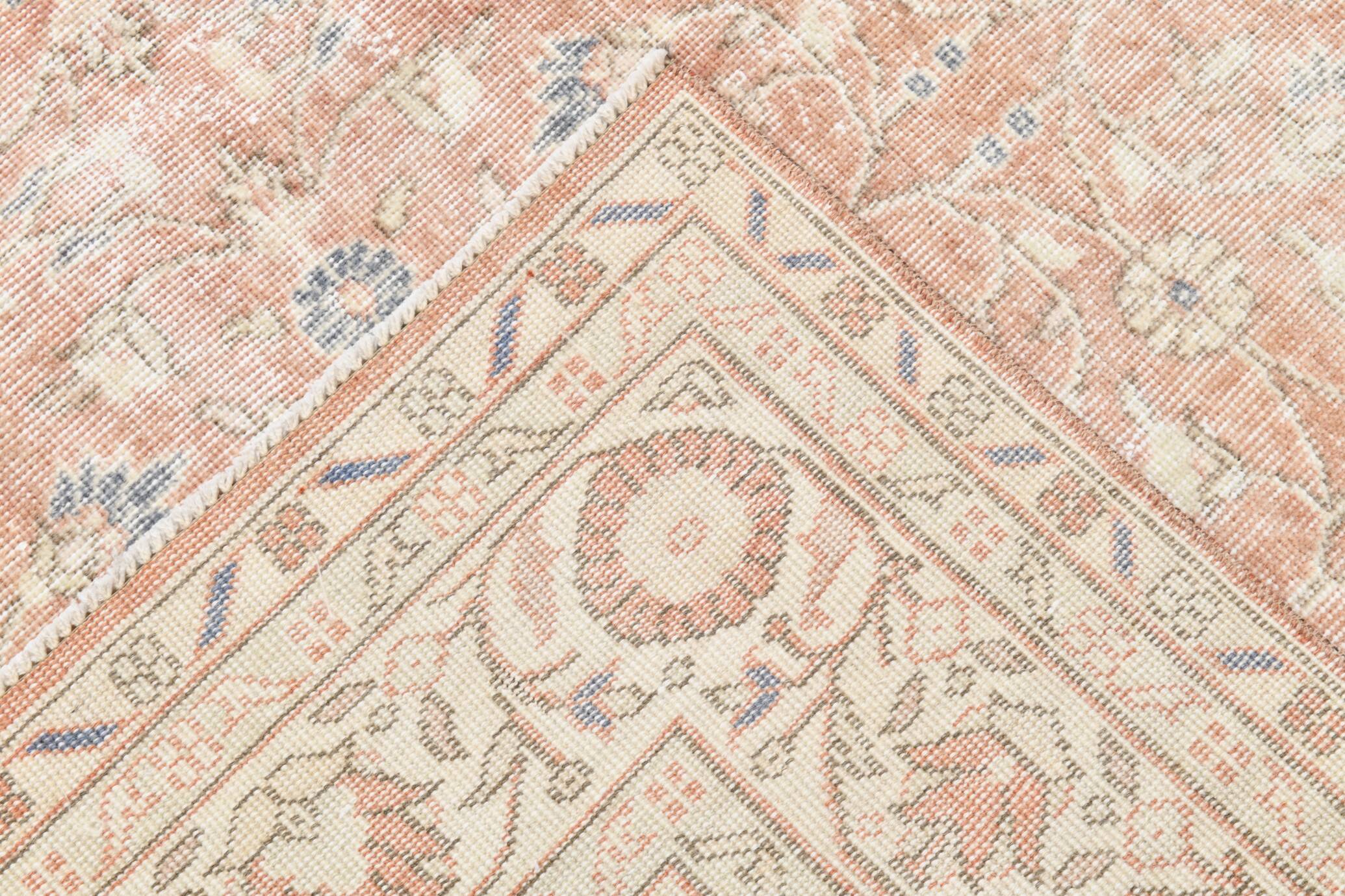 251x363Cm Peach Color Floral Design Rug, Handmade Wool Rug