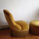 Fauteuil crapaud et pouf velours jaune