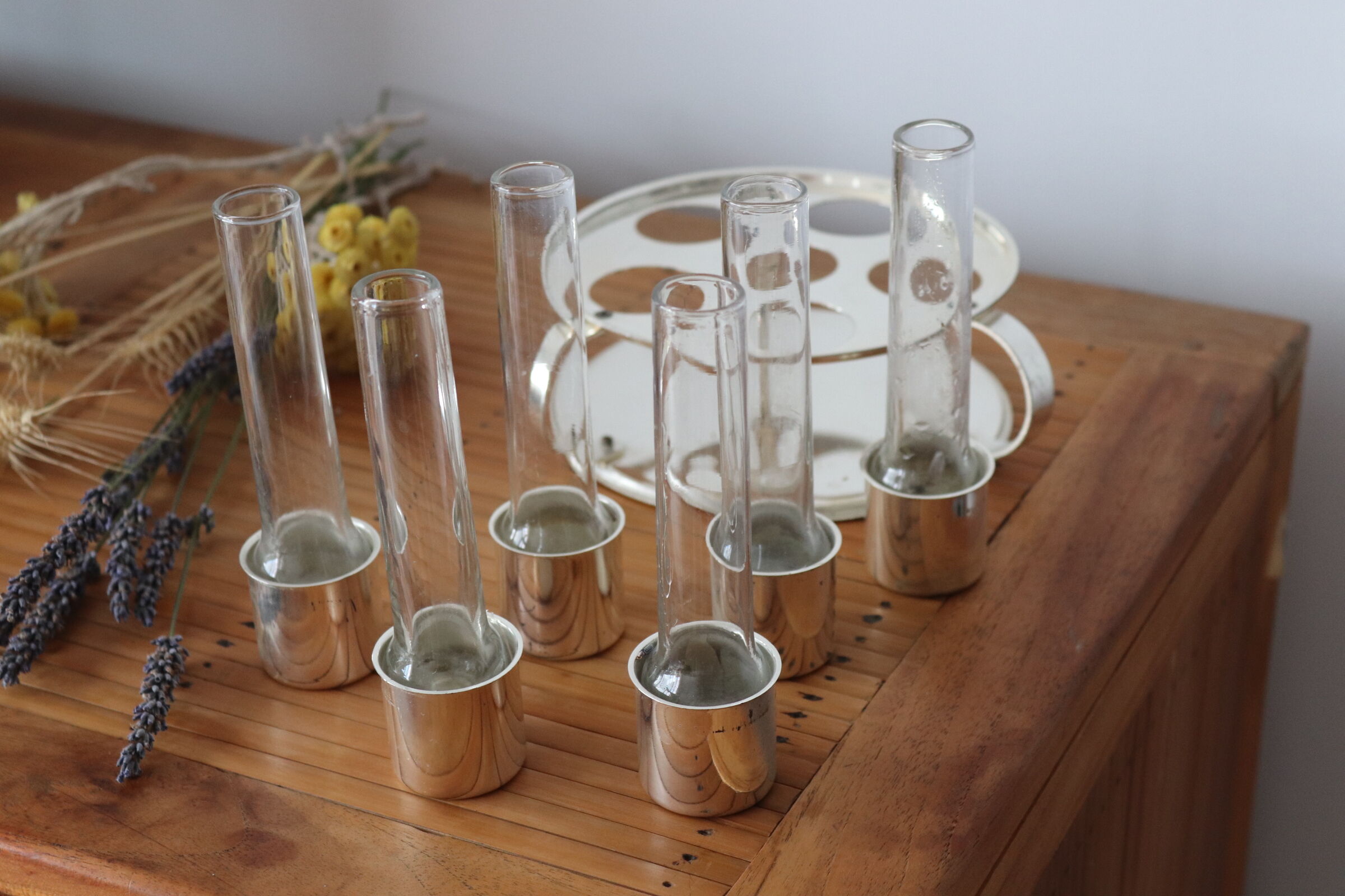 Vials and silver-plated vodka servant