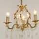 French Vintage Brass Mid Century 3 Light 3 Sided Crystal Cage Chandelier