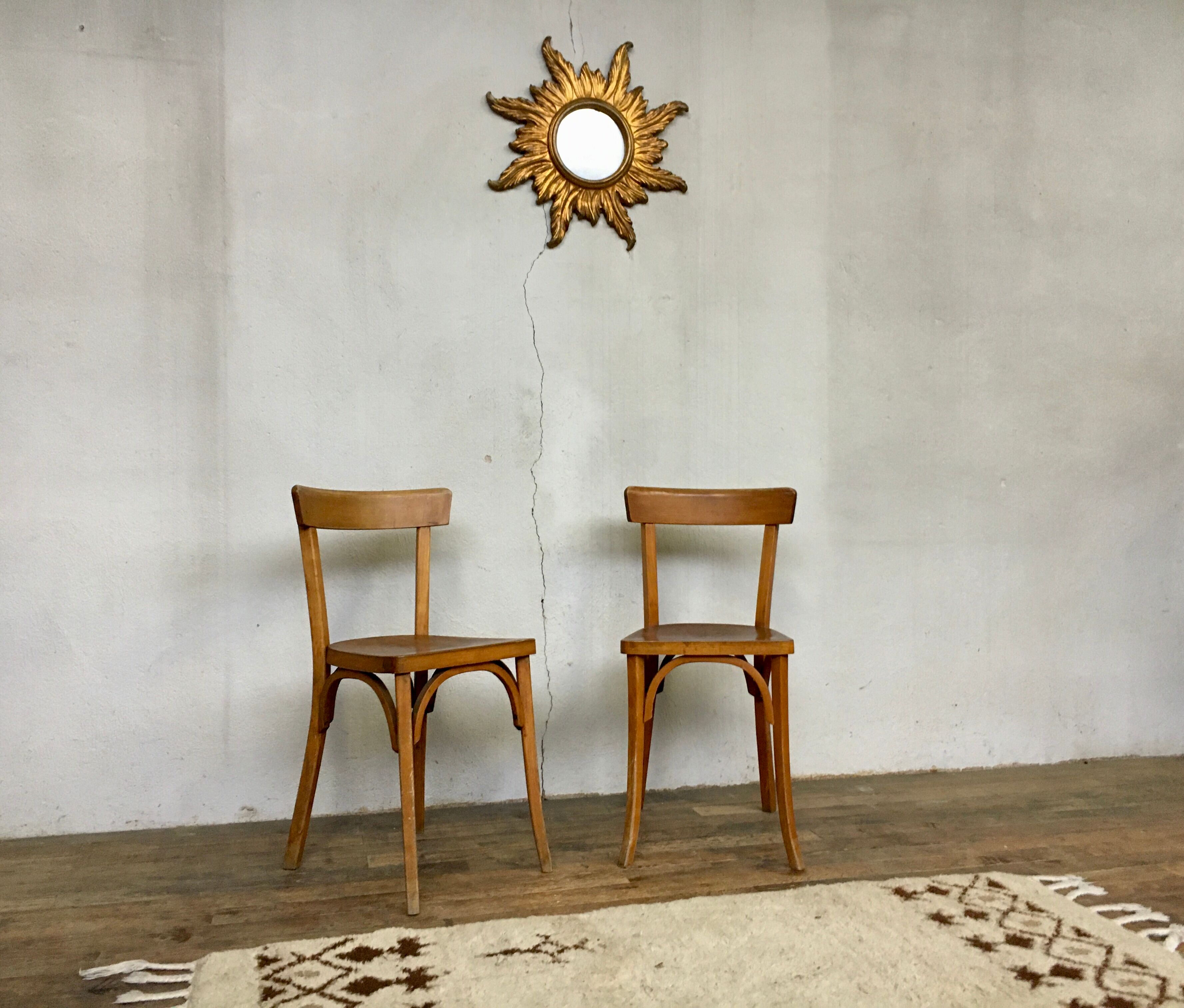 Pair of vintage clear beech baumann chair