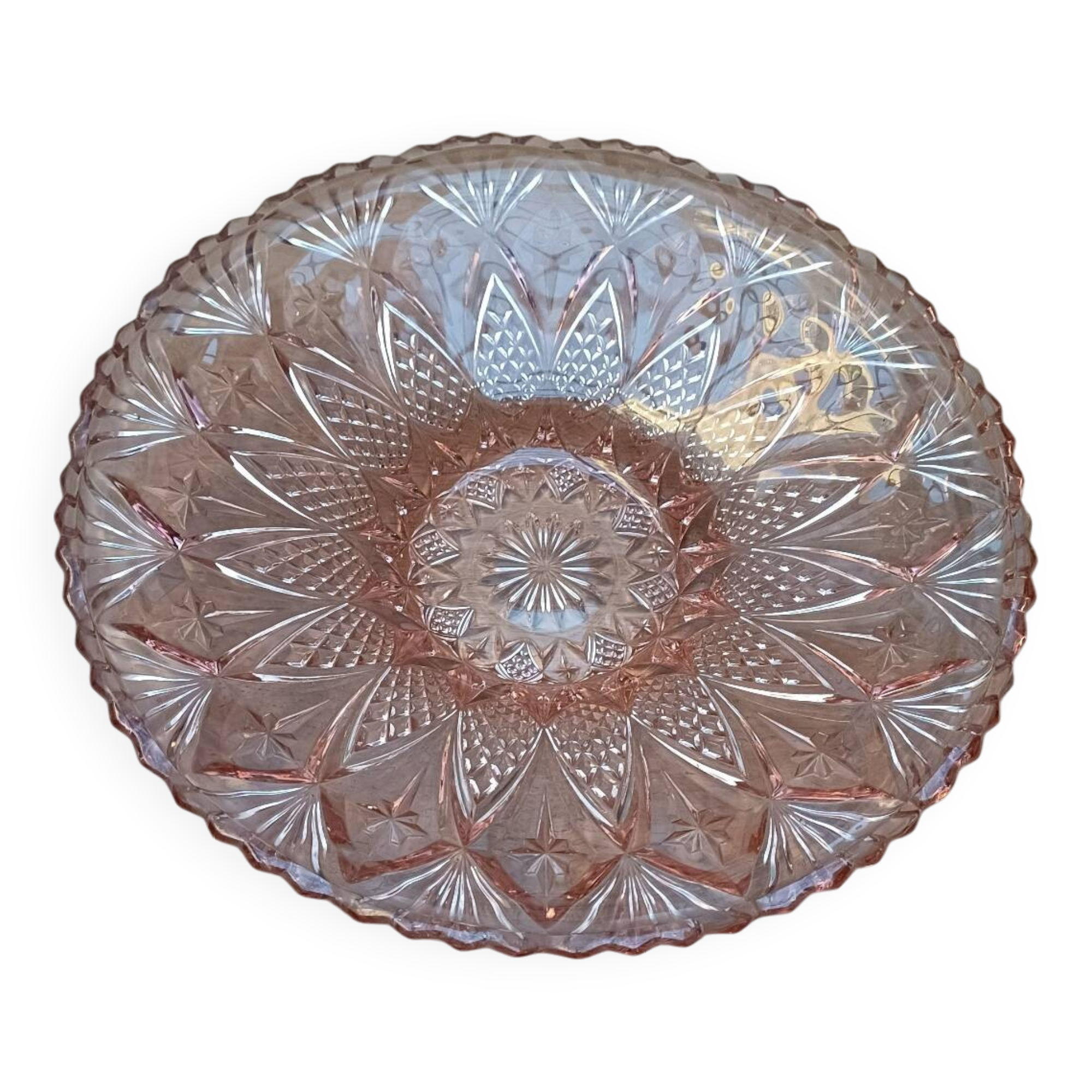 Grand plat Art déco verre rose