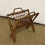 Vintage folding rattan magazine rack