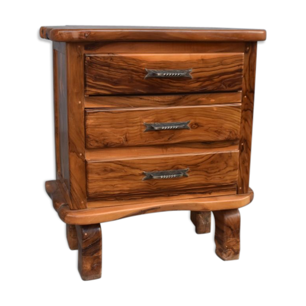 Commode brutaliste forme libre en olivier