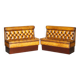 Pair of Victorian Chesterfield pub benches in leather.