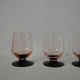 Set of 4 glasses with pink stems and black stems art deco 1930s