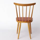 Vintage Beech Dining Chair with Original Red Faux Leather Seat – 1960s/70s