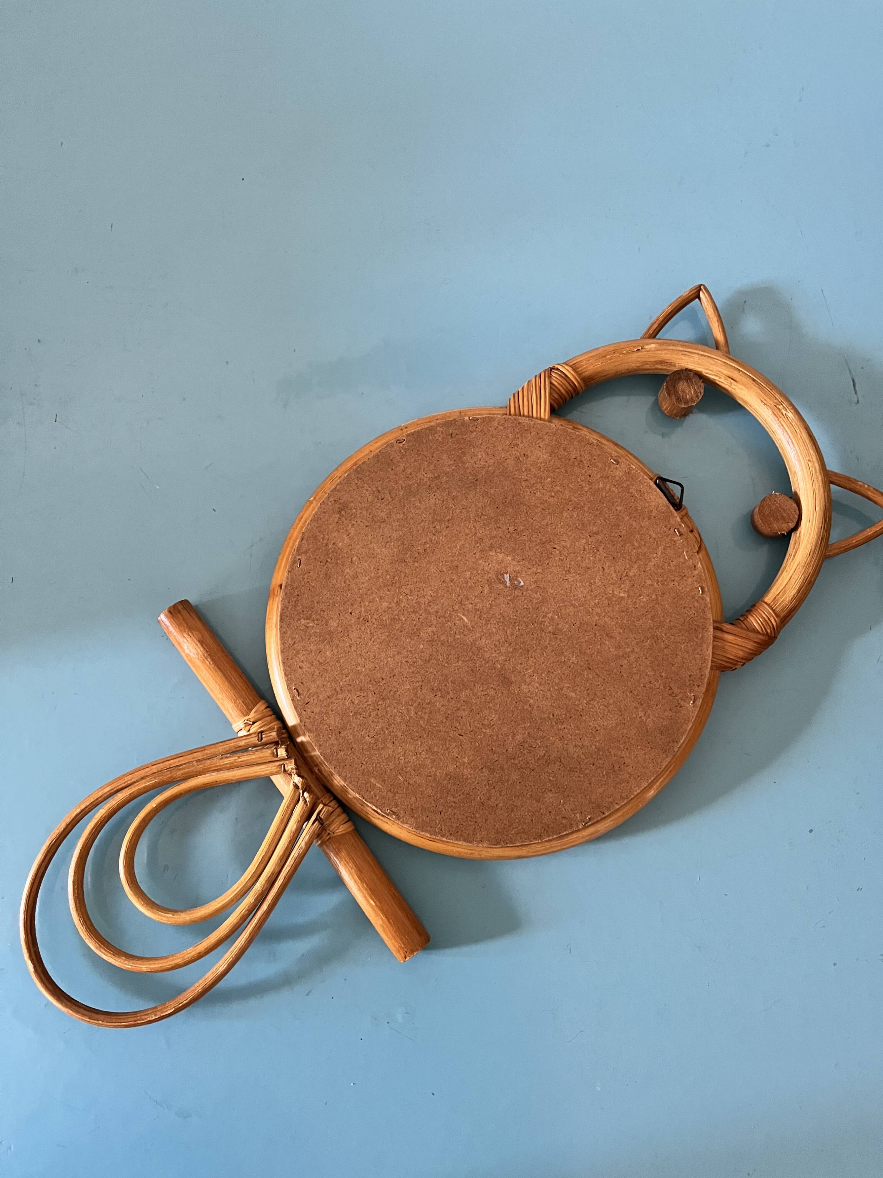 cat or owl rattan mirror from the 70s