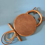 cat or owl rattan mirror from the 70s