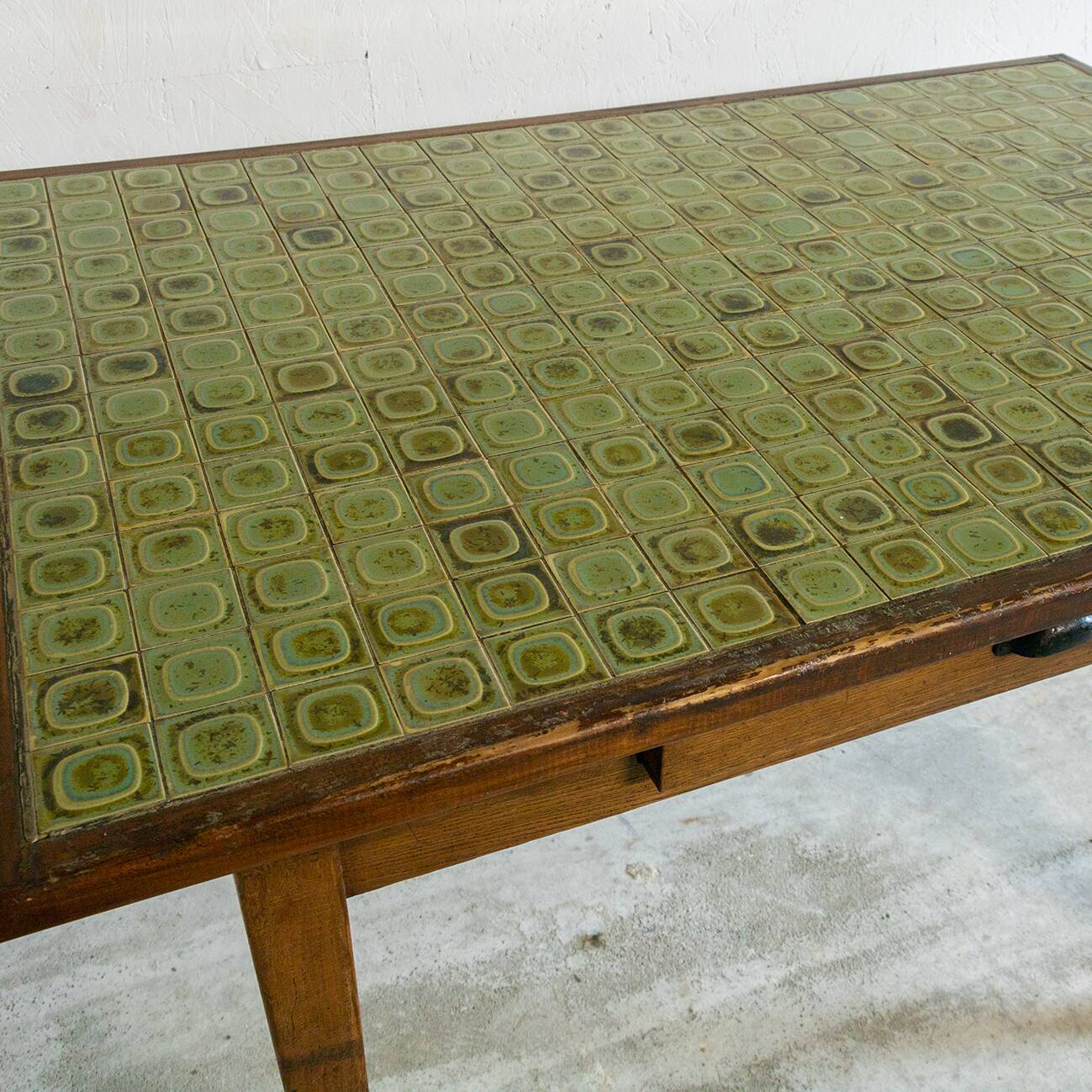 Wood and ceramic farm table