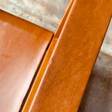 Safari armchair in wood and leather -1950's