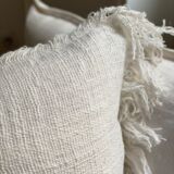 White linen bohemian cushion fringed