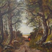 Important painting "Stroll in the Underwood", oil on canvas, signed L. Gourdon – 1896