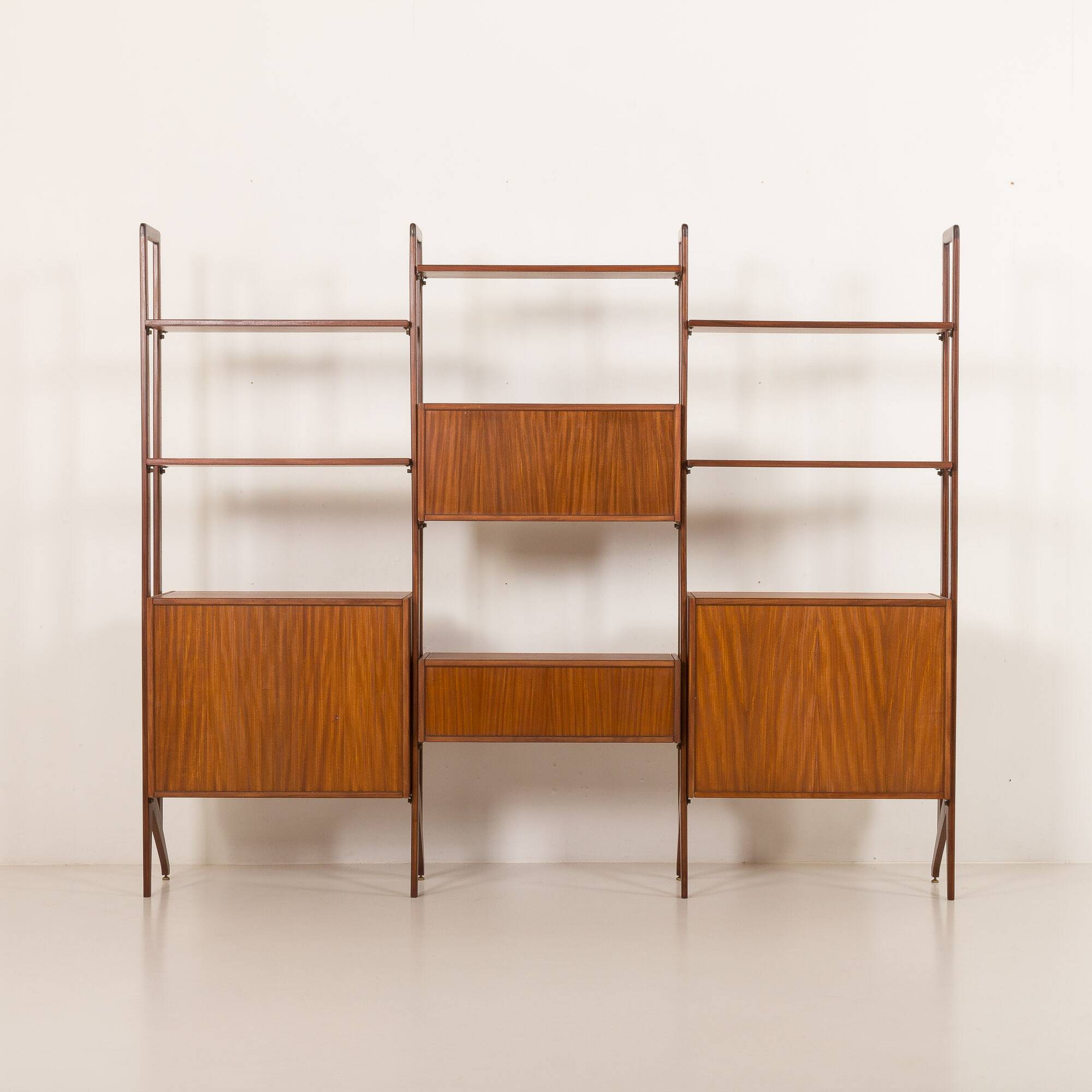 Italian freestanding wall unit or room divider in teak, 1960s